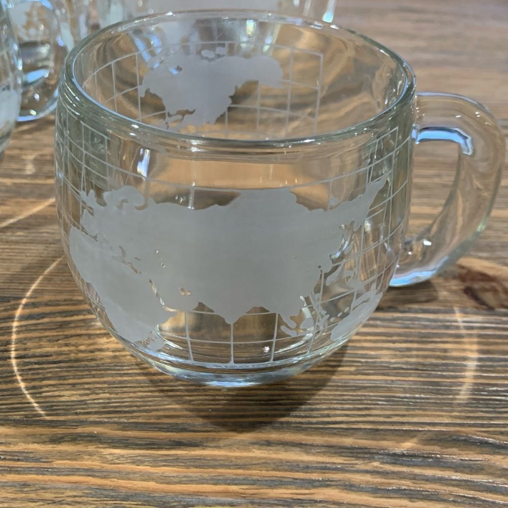 Vintage Nestle Nescafé 1970’s  Etched World Globe Glass Mugs